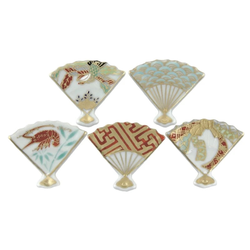 Kyo-Yaki Suehiro Chopstick Rests with Auspicious Designs - 5-Piece Set