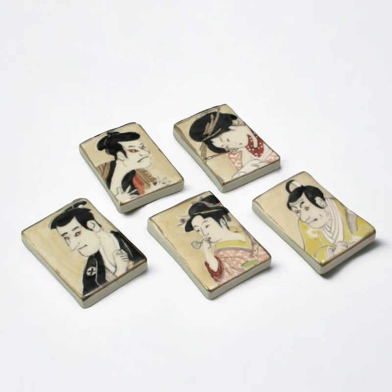 Sharaku and Utamaro Art Ukiyo-e Chopstick Rests - 5-Piece Set