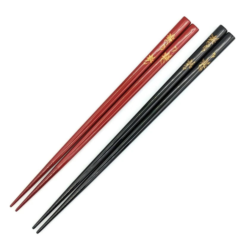 Kawatsura Lacquerware Pair Chopsticks with Four Seasons Design and Textured Tips