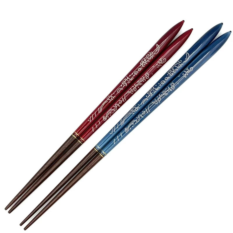 Wakasa-Nuri Silver Dots Sea of Clouds Pair Chopsticks