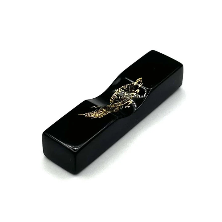 Kawatsura-Nuri Lacquered Rectangular Chopstick Rest with Chinkin Crane and Turtle Motif