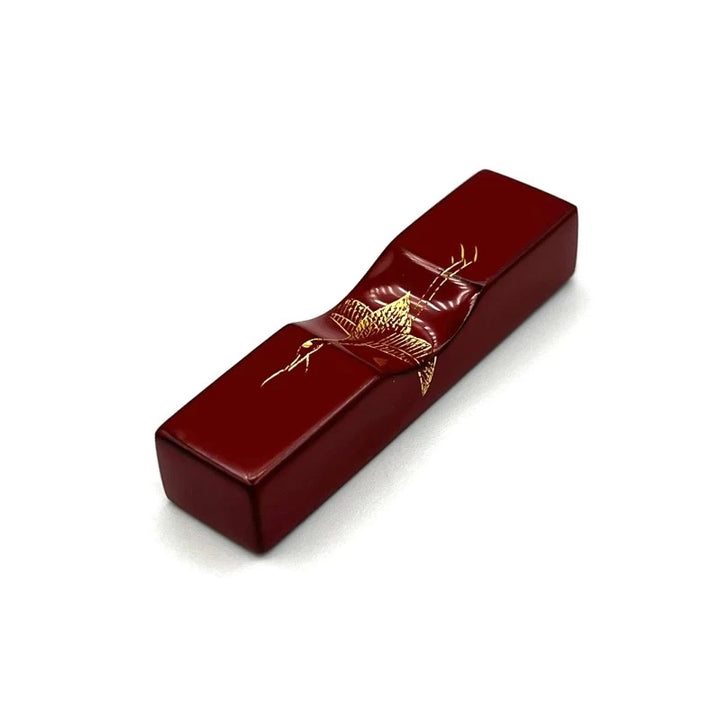 Kawatsura-Nuri Lacquered Rectangular Chopstick Rest with Chinkin Crane and Turtle Motif