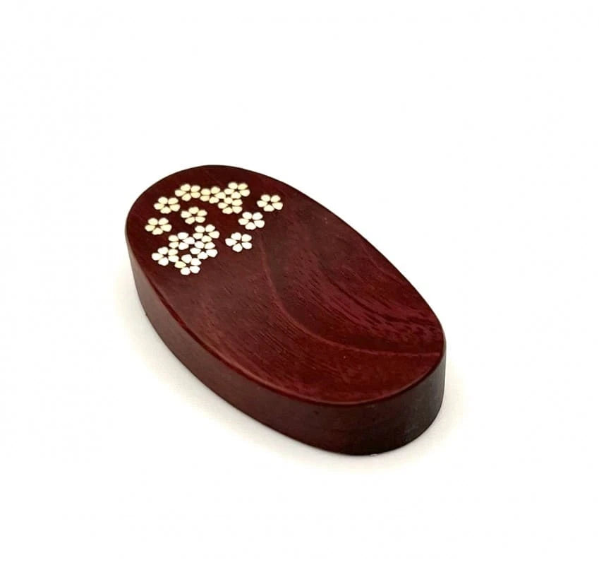 Purpleheart Wood Chopstick Rest with Mother-of-Pearl Seasonal and Auspicious Motifs
