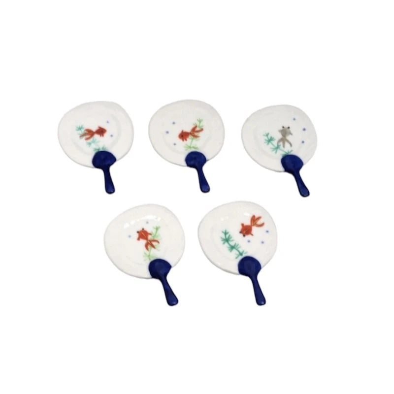 Kyoyaki Uchiwa Goldfish Chopstick Rest - 5-Piece Set