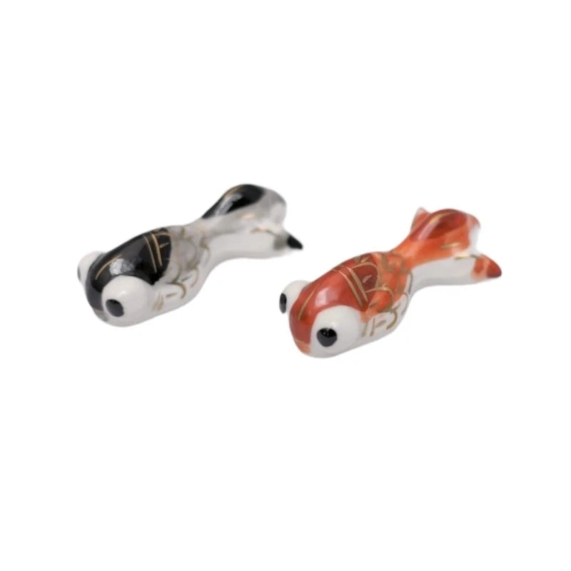 Kyo-Yaki Gold-Accented Red and Black Goldfish Pair Chopstick Rests