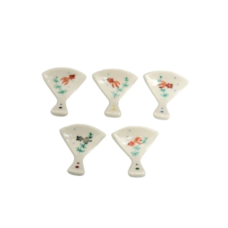 Kiyomizu Ware Fan-Shaped Chopstick Rest with Goldfish Design - Kyoto Craftsmanship