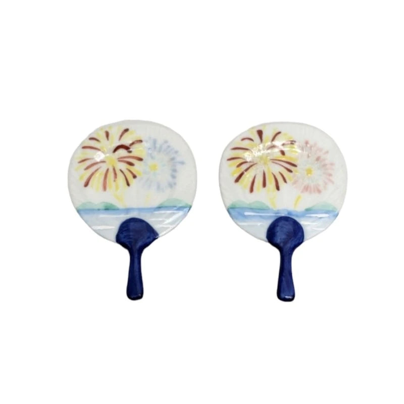 Kyo-Yaki Fireworks Fan Pair Chopstick Rests