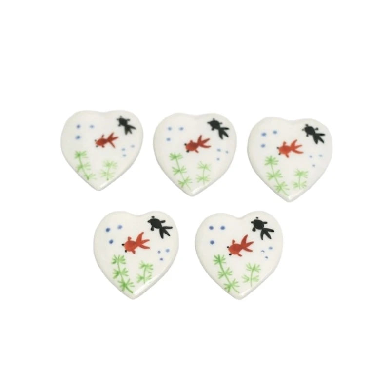 Heart-Shaped Fabric Chopstick Rest with Cute Goldfish Design - Summer Theme