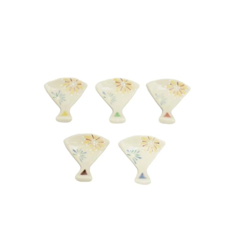 Kyoto-Inspired Fan-Shaped Fireworks Chopstick Rest Set for Summer - 5-Piece Set