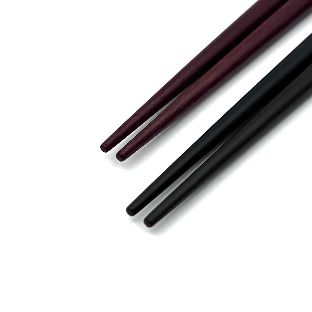 Durable and Elegant Ebony and Purpleheart Chopsticks Set with Dancing Sakura Shell Inlay