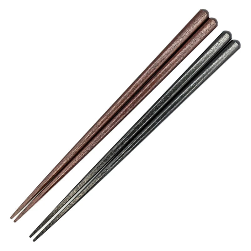 Lacquered Square-Tipped Round-Head Pair Chopsticks Black and Brown