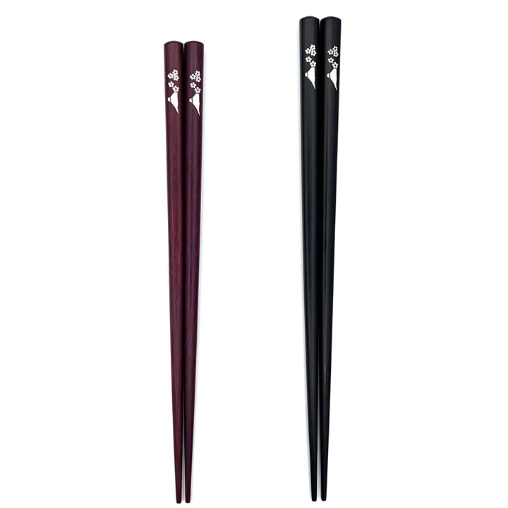 Shell Inlay Chopsticks – Mt.Fuji Sakura Motif on Ebony & Purpleheart (Engravable)