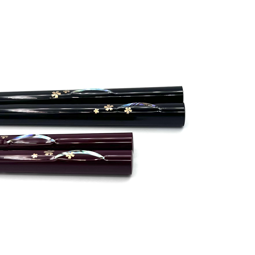 Wakasa Lacquerware Chopsticks - Crescent Moon Sakura Design (Engravable)