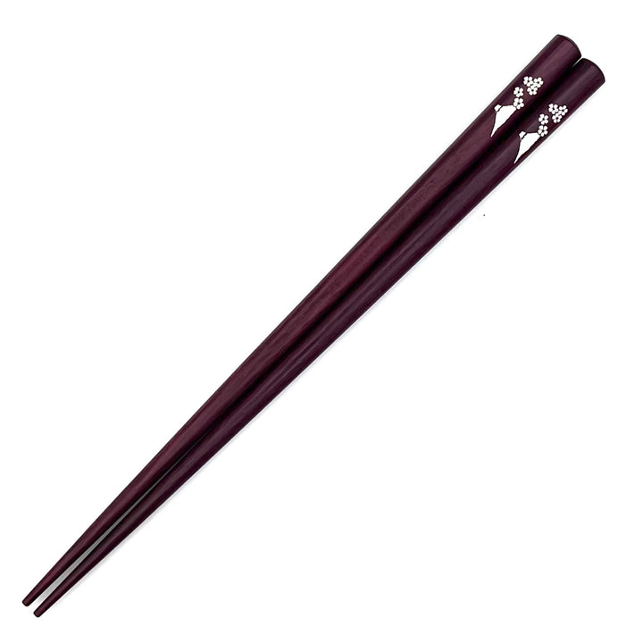 Shell Inlay Chopsticks – Mt.Fuji Sakura Motif on Ebony & Purpleheart (Engravable)