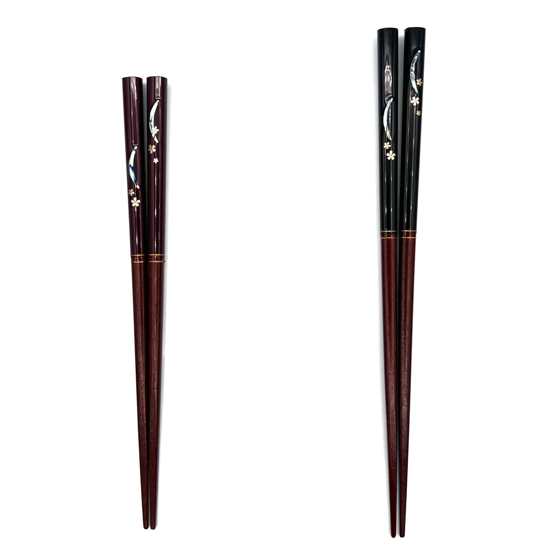Wakasa Lacquerware Chopsticks - Crescent Moon Sakura Design (Engravable)