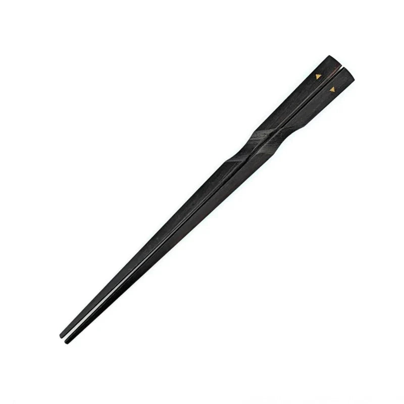 A pair of elegant training chopsticks for adults, crafted from dark wood with sleek, minimalistic design. Featuring subtle gold accents near the tips for a refined touch. 