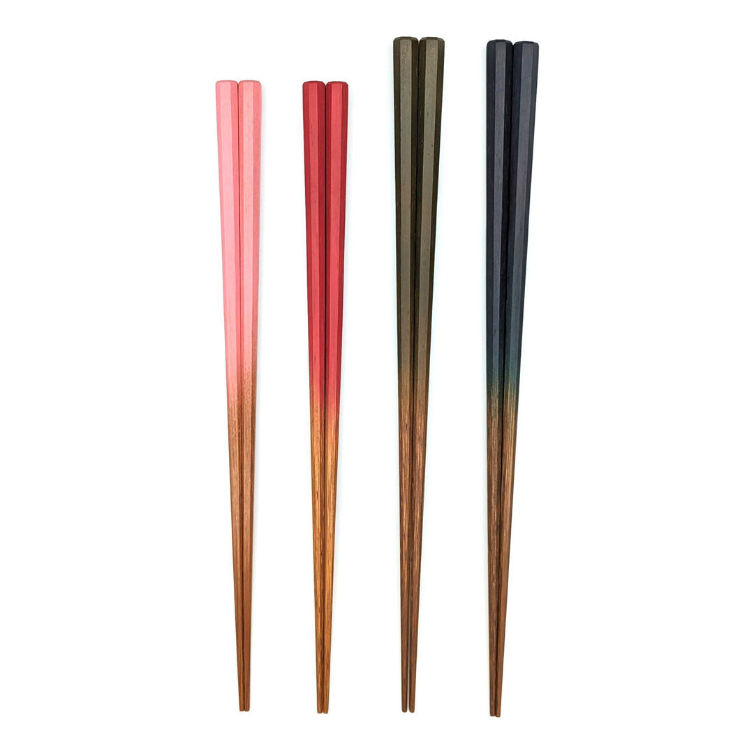 Set of Kyoto Soot Bamboo Octagonal Gradient Chopsticks featuring a gradient color design, with fine tips ideal for picking up delicate items like small bones in Japanese dishes.