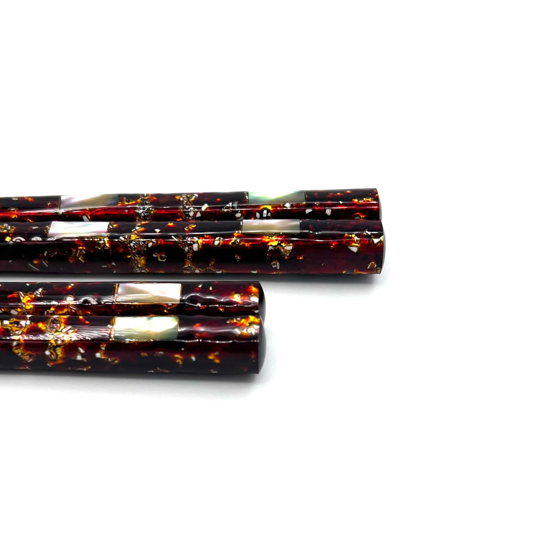 Wakasa-Nuri Square Chopsticks with Abalone Shell and Striped Design