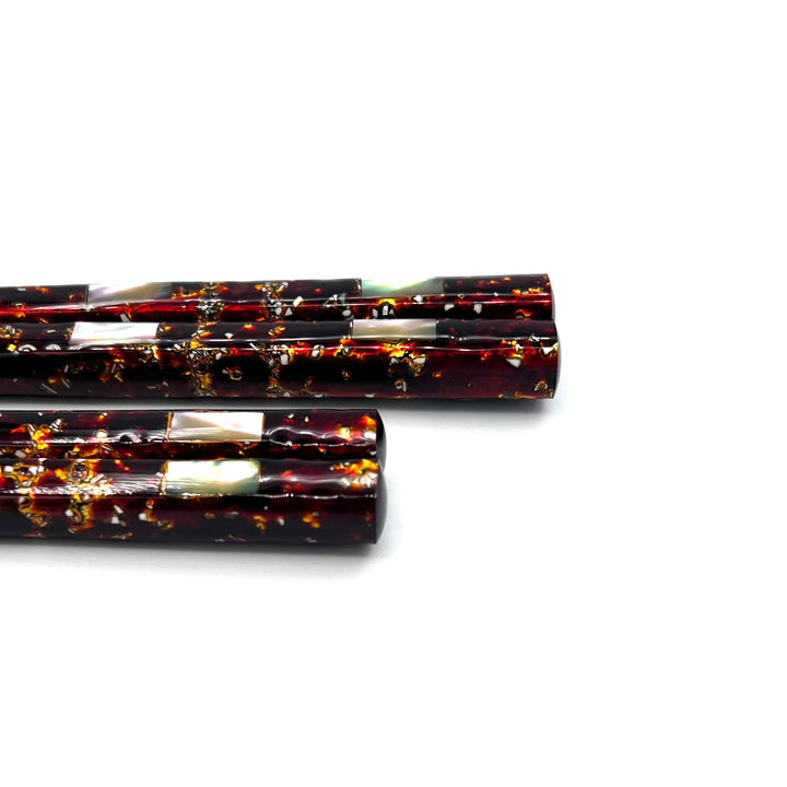 Wakasa-Nuri Square Chopsticks with Abalone Shell and Striped Design
