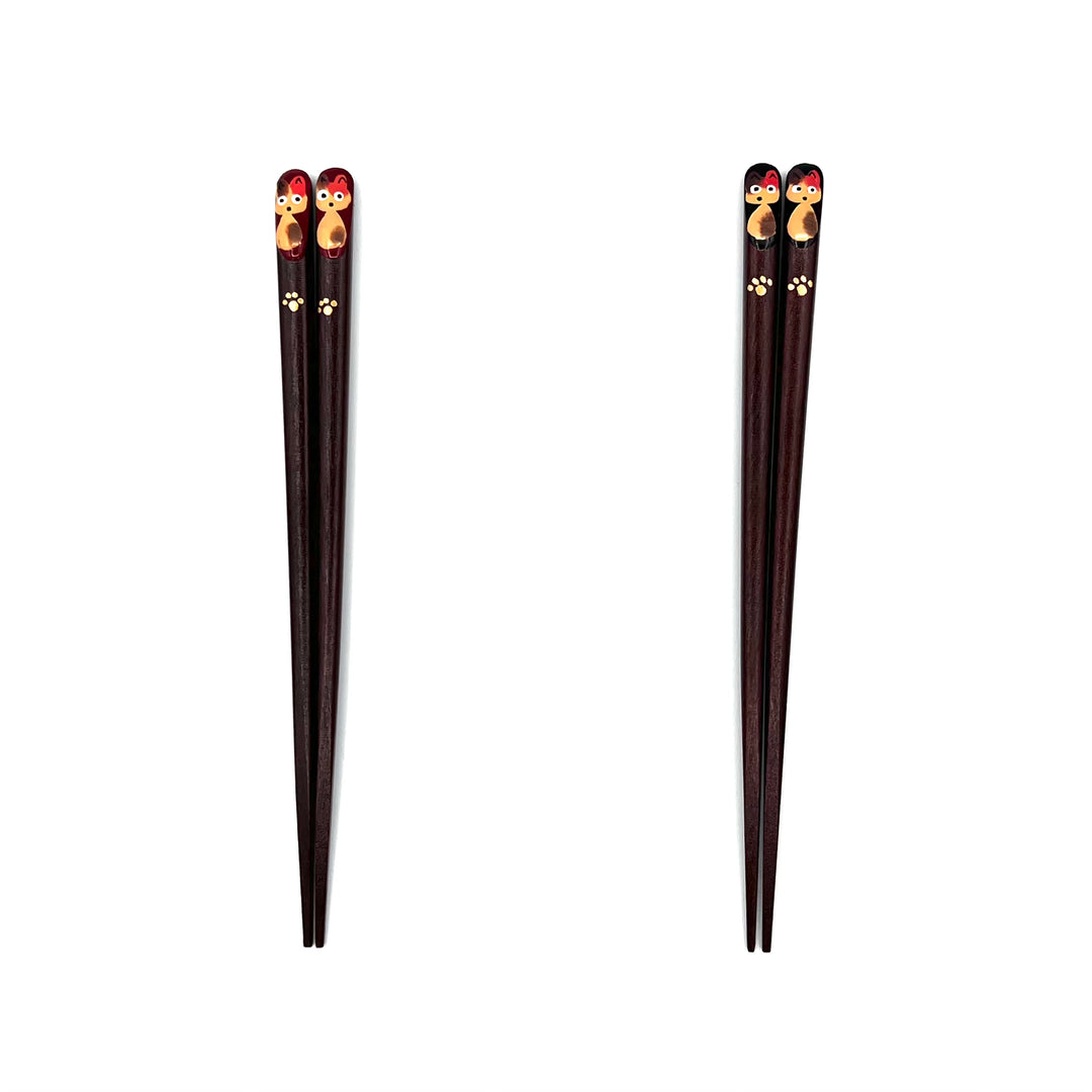 Wakasa Lacquerware Chopsticks - Maki-e Cat Design (Engravable)