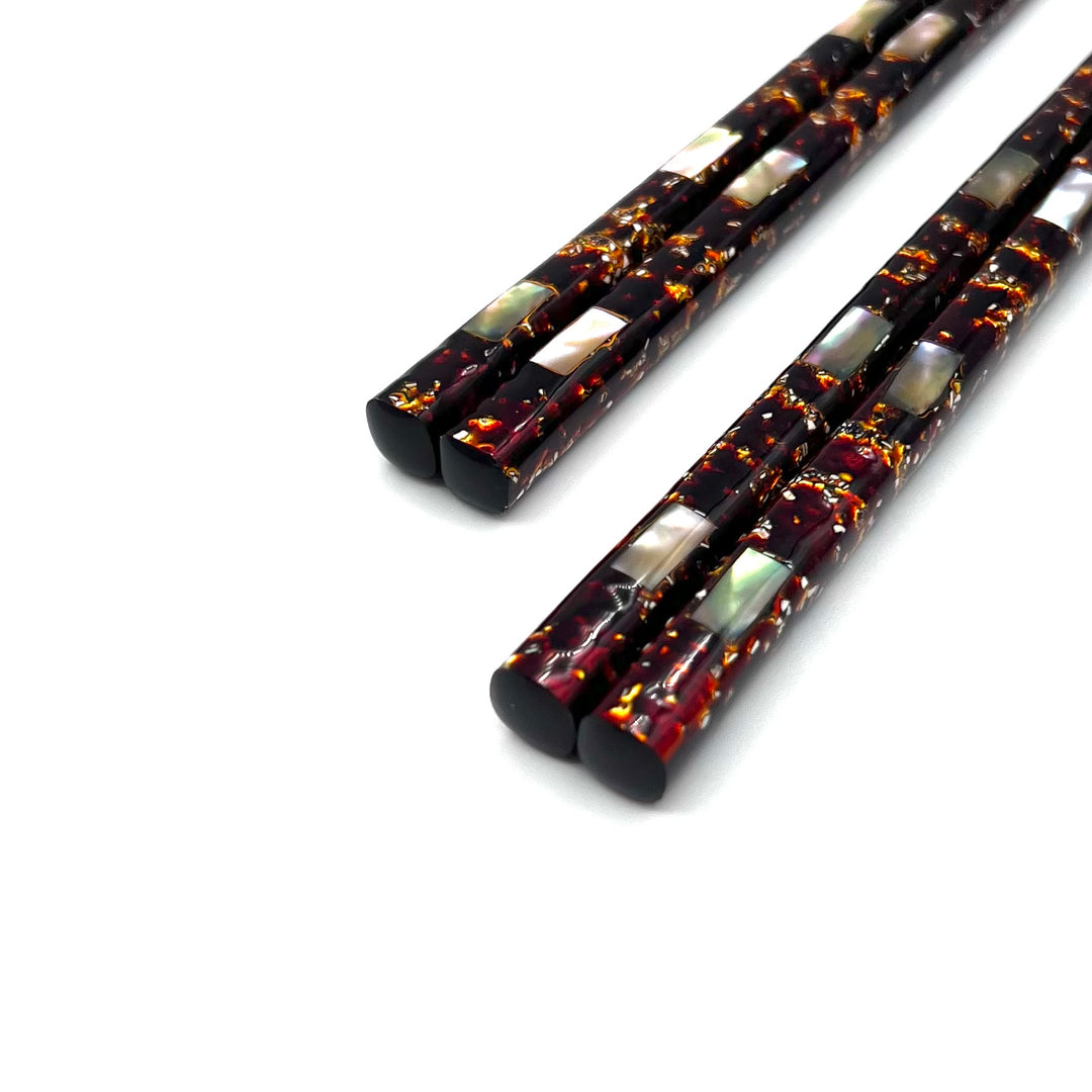 Wakasa-Nuri Square Chopsticks with Abalone Shell and Striped Design