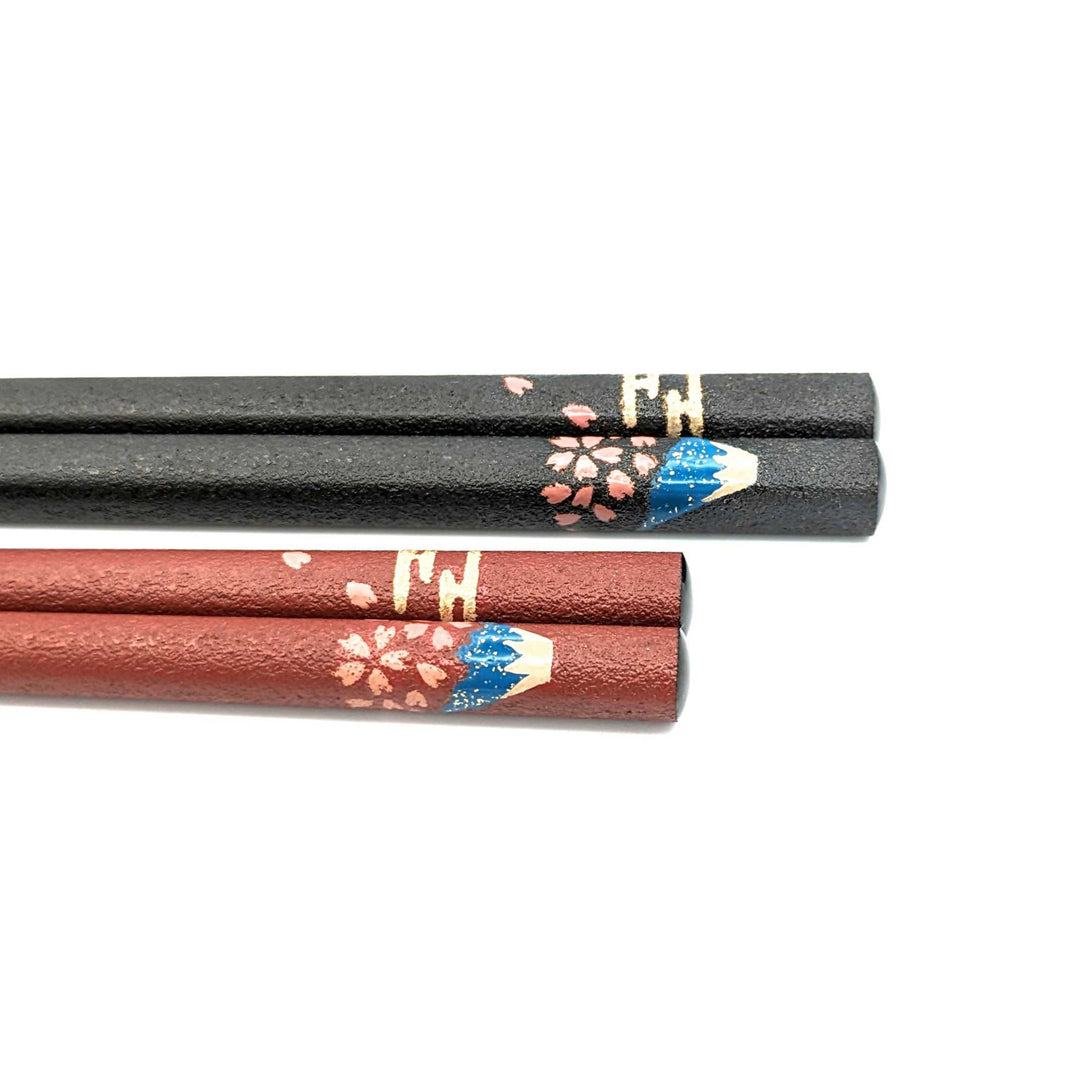 Wajima Lacquerware Slim Square Mt.Fuji Sakura Motif Chopsticks