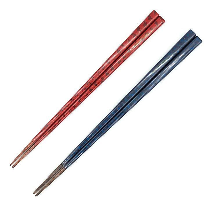 Tsugaru-Nuri Square Tapered Pair Chopsticks Blue＆Vivid Red (Engravable)