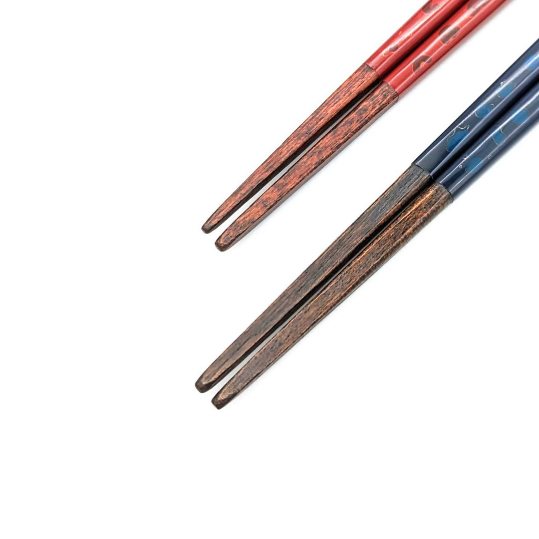 Tsugaru-Nuri Square Tapered Pair Chopsticks Blue＆Vivid Red (Engravable)