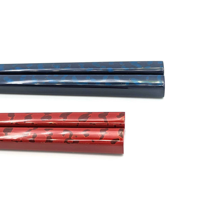 Tsugaru-Nuri Square Tapered Pair Chopsticks Blue＆Vivid Red (Engravable)