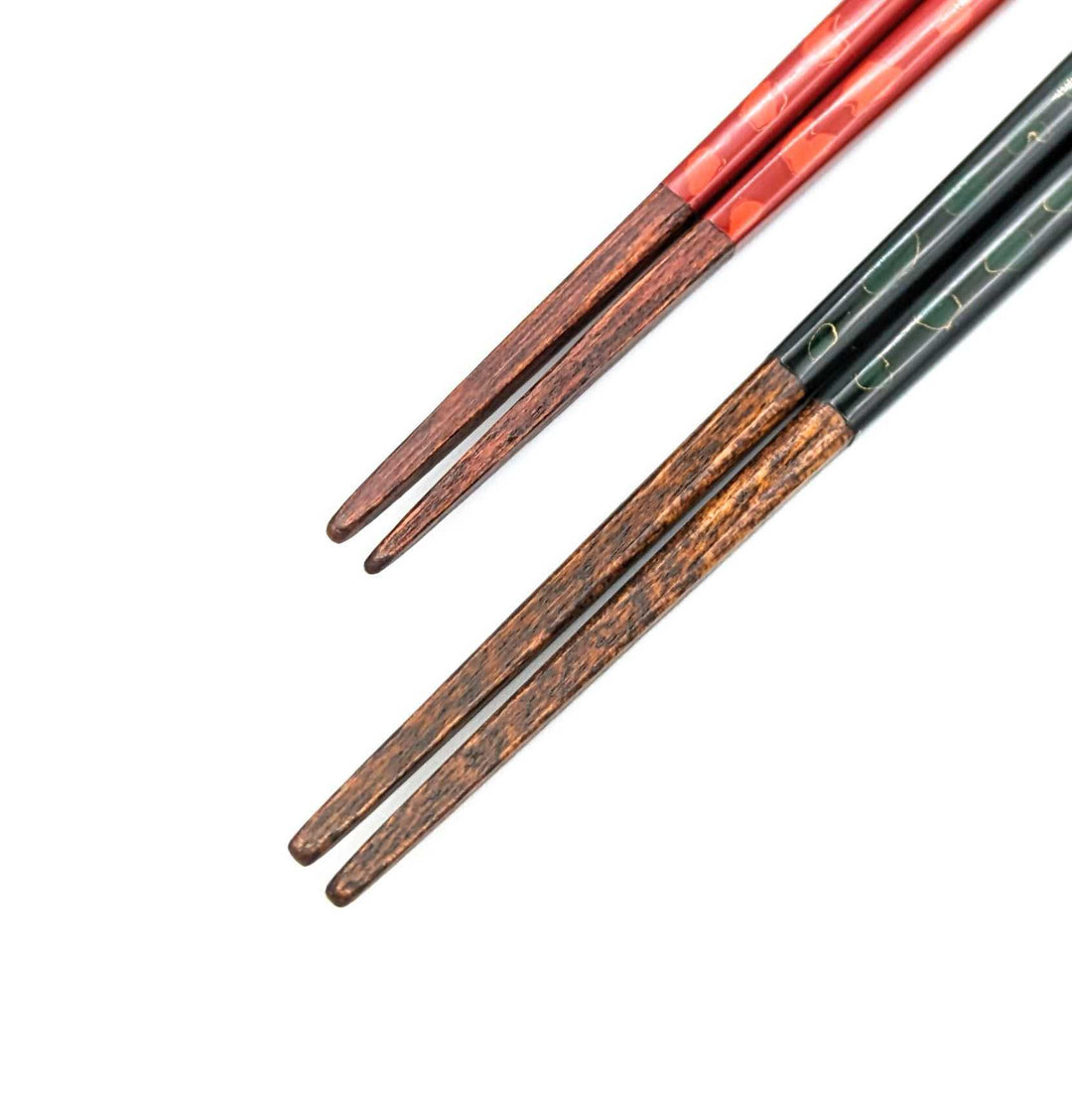 Tsugaru-Nuri Square Tapered Pair Chopsticks Green＆ Red-Orange(Engravable)