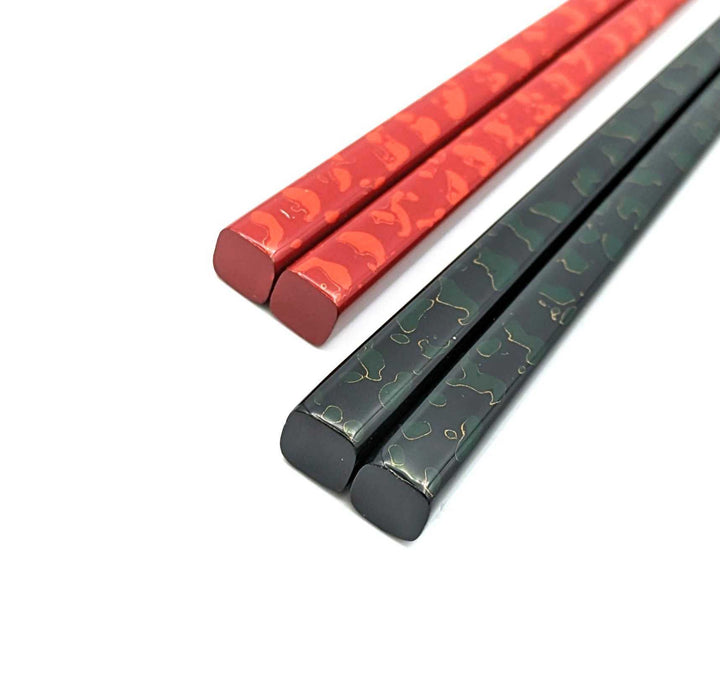 Tsugaru-Nuri Square Tapered Pair Chopsticks Green＆ Red-Orange(Engravable)