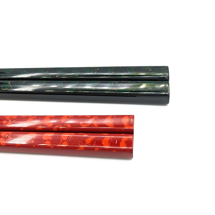 Tsugaru-Nuri Square Tapered Pair Chopsticks Green＆ Red-Orange(Engravable)