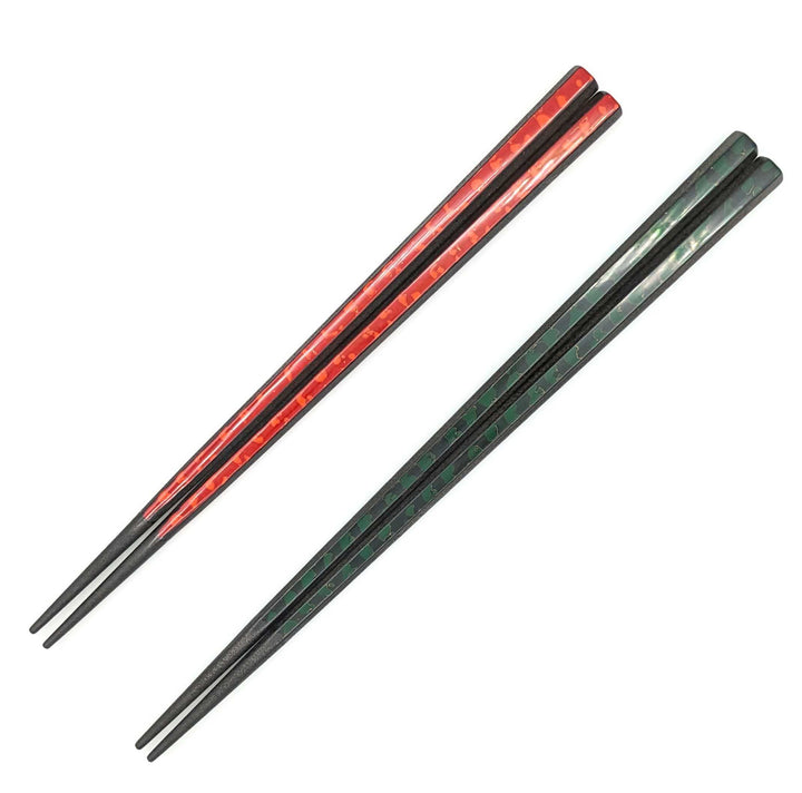 Tsugaru-nuri　Hexagonal Pair Chopsticks Green&OrangeRed – Karanuri & Monsha Split Design