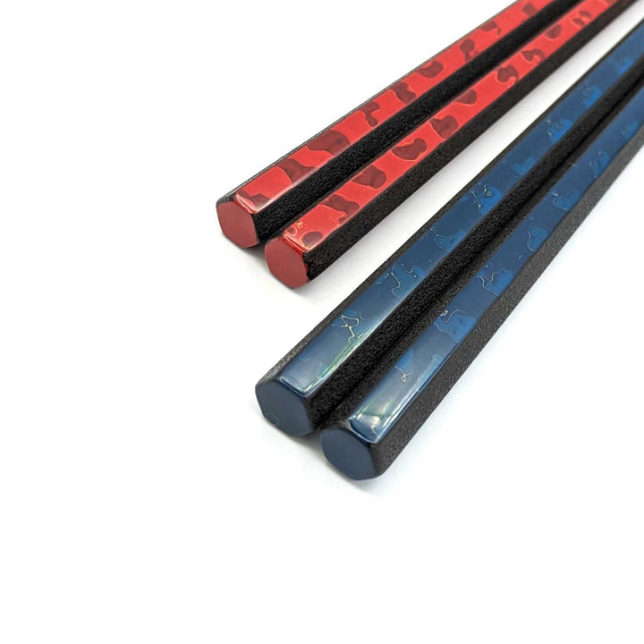 Tsugaru-nuri　Hexagonal Pair Chopsticks Blue&Red – Karanuri & Monsha Split Design