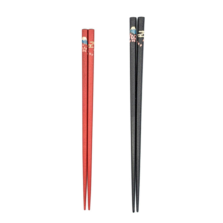 Wajima Lacquerware Slim Square Mt.Fuji Sakura Motif Chopsticks