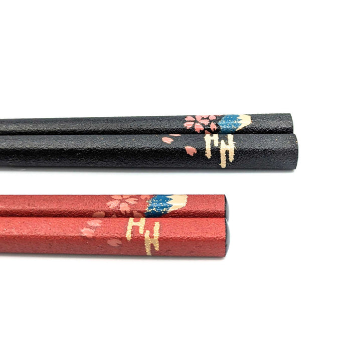 Wajima Lacquerware Slim Square Mt.Fuji Sakura Motif Chopsticks