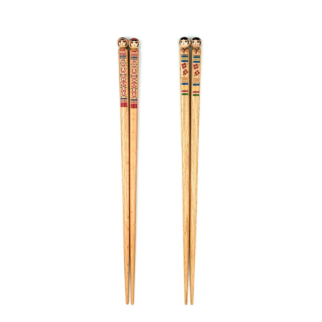 Wakasa Laquerware Chopsticks - Kokeshi Doll Design (Engravable)
