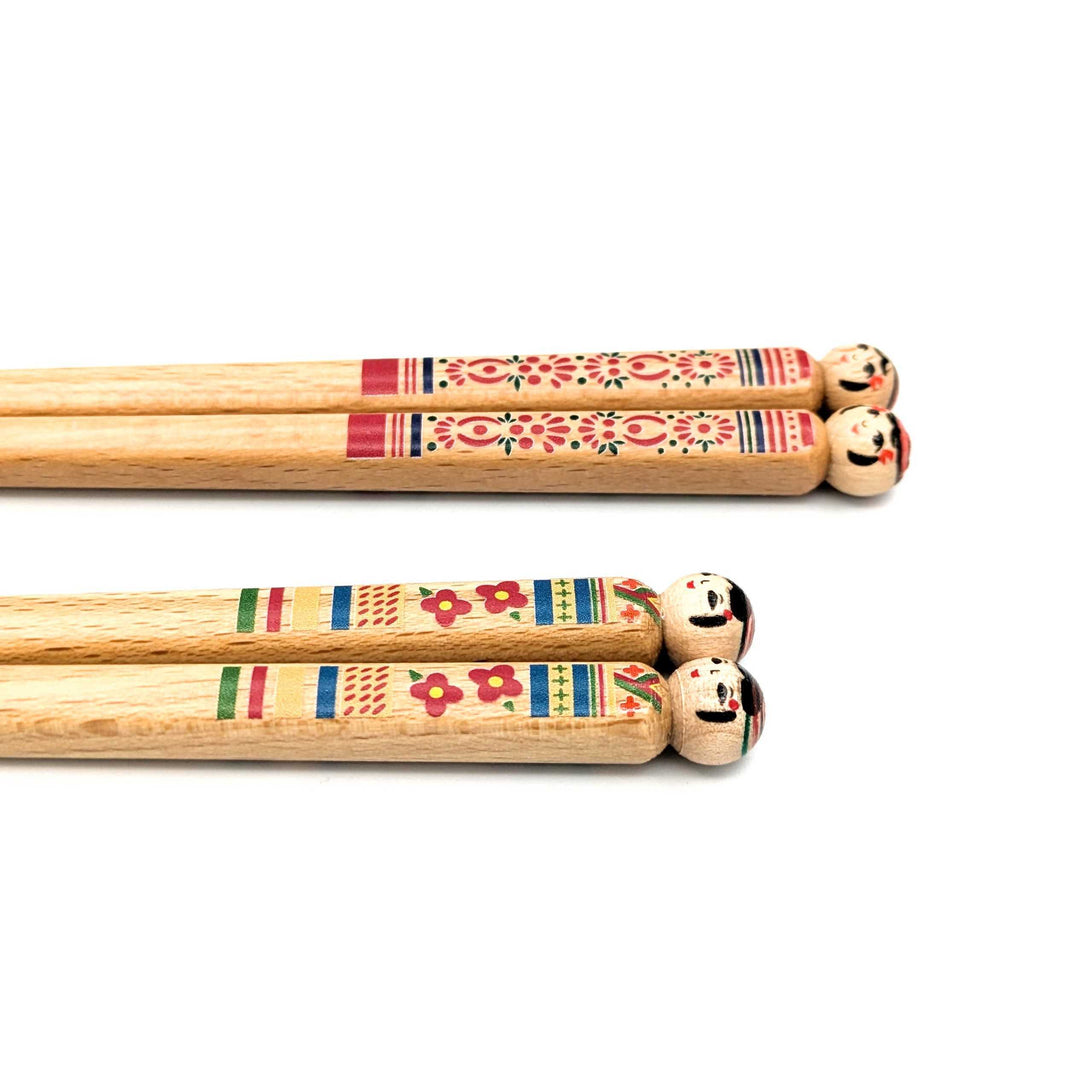Wakasa Laquerware Chopsticks - Kokeshi Doll Design (Engravable)