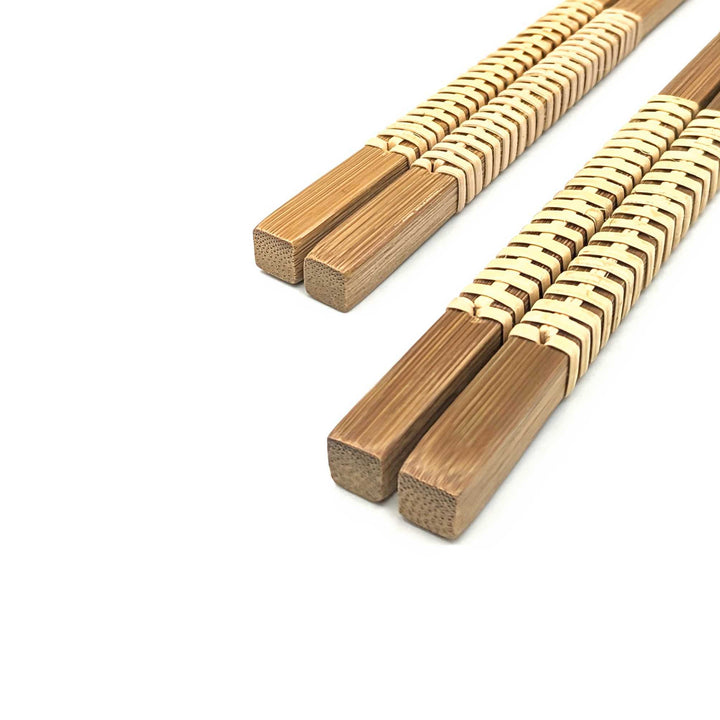 Satsuma Bamboo – Smoked Bamboo Square Chopsticks with Rattan Wrapping