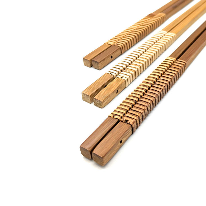 Satsuma Bamboo – Smoked Bamboo Cooking Chopsticks with Woven Rattan Grip
