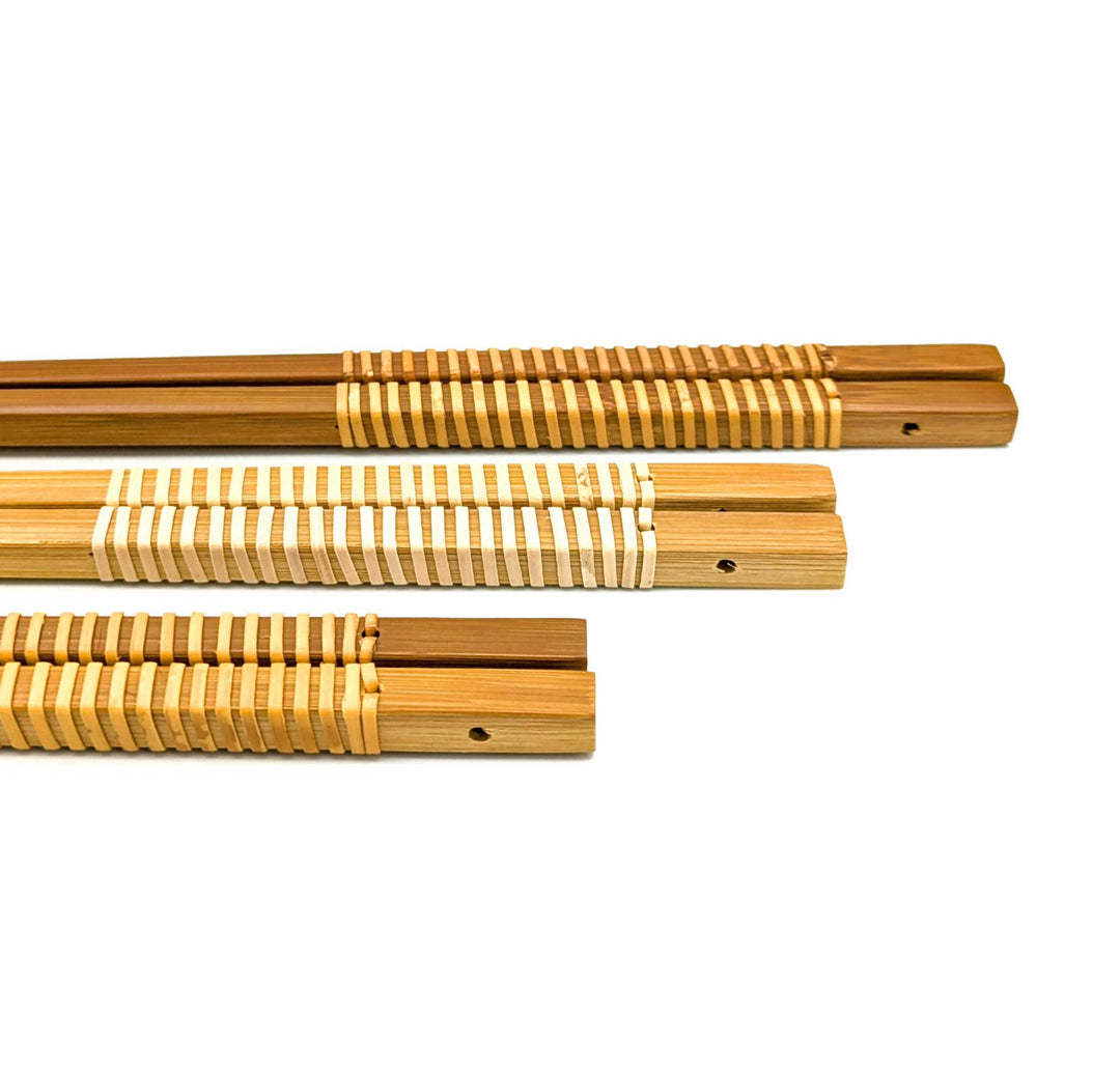 Satsuma Bamboo – Smoked Bamboo Cooking Chopsticks with Woven Rattan Grip