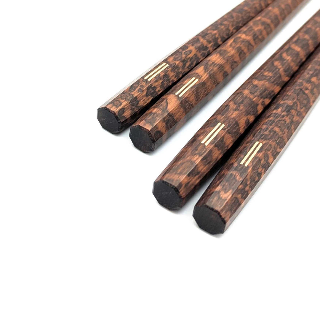 Deluxe Octagonal Snakewood Gold Pair Chopsticks