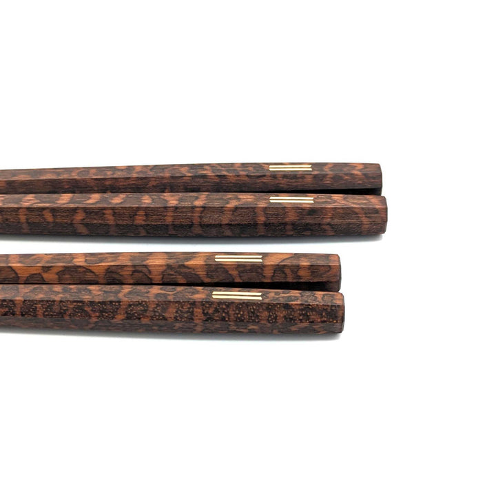 Deluxe Octagonal Snakewood Gold Pair Chopsticks