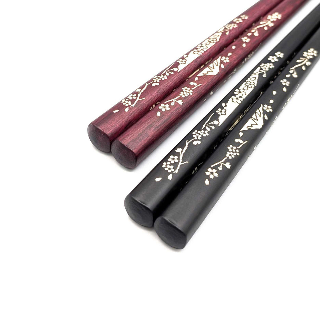 Shell Inlay Chopsticks – "Sakura Sakura" Cherry Blossom Motif on Ebony & Purpleheart