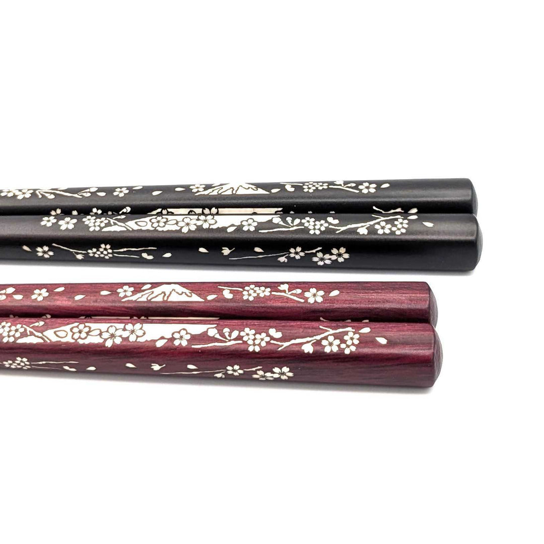Shell Inlay Couples chopstick set in a wooden box – "Sakura Sakura" Cherry Blossom Motif