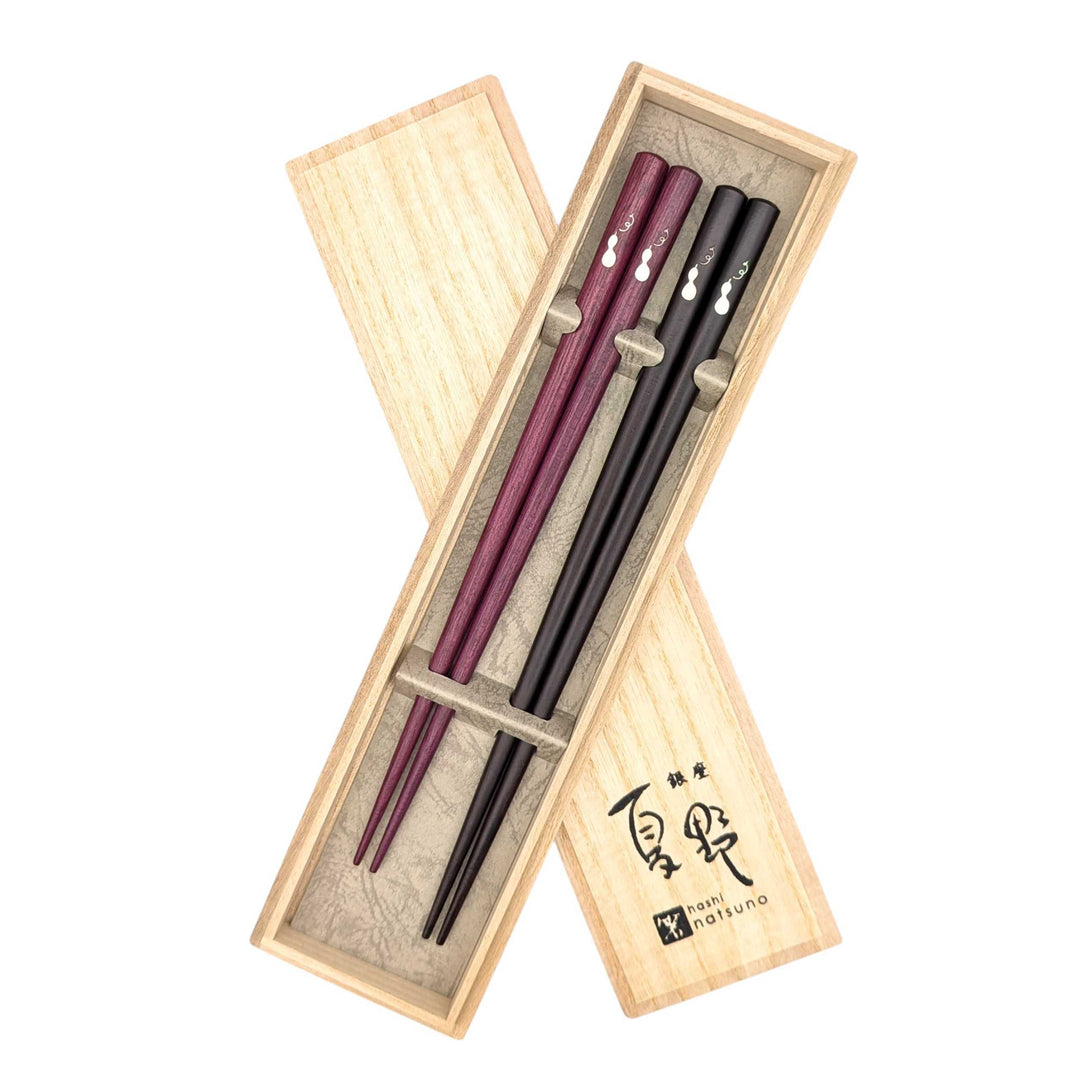 Shell Inlay Couples chopstick set in a wooden box – Gourd Motif (Engravable)