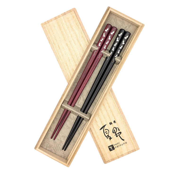 Shell Inlay Couples chopstick set in a wooden box – 10Ants Motif (Engravable)