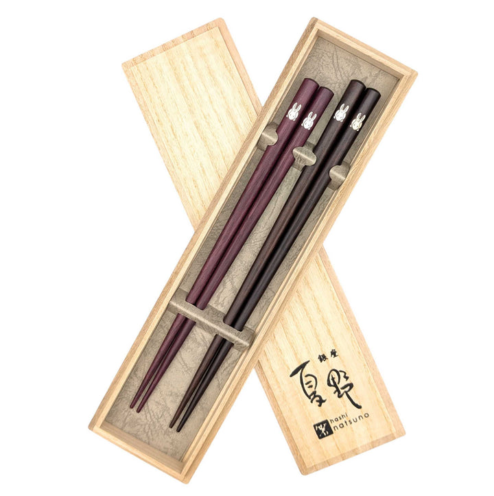 Shell Inlay Couples chopstick set in a wooden box – Rabbit Motif (Engravable)