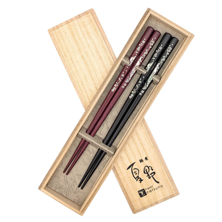 Shell Inlay Couples chopstick set in a wooden box – "Sakura Sakura" Cherry Blossom Motif