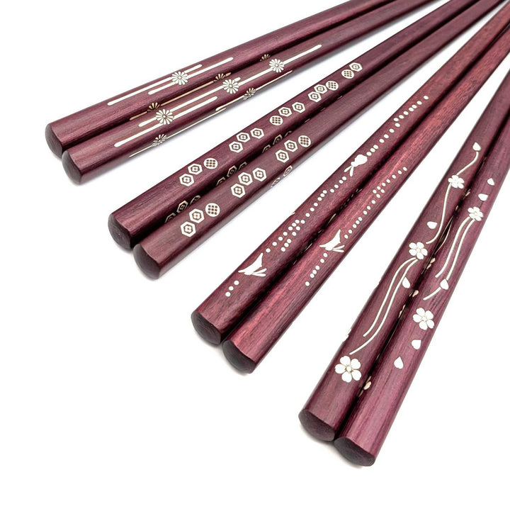 Durable and Elegant Purpleheart Chopsticks with Shell Inlay